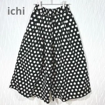 ichi 이치 미사용품 도트 무늬 개더 와이드 팬츠 프리 일본제 면린넨