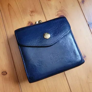 IL BISONTE 네이비 가죽 접이식 지갑