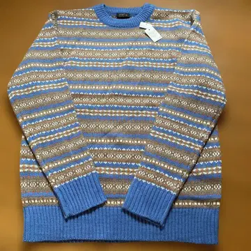 택 포함 파랑 브라운 스트라이프 니트 스웨터 M 사이즈 구제 의류
