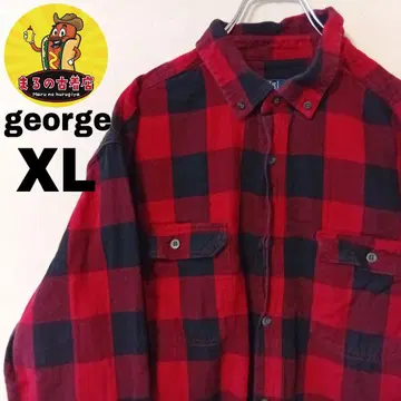 USA 구제 의류 george 플란넬 셔츠 XL 레드 블랙 체크