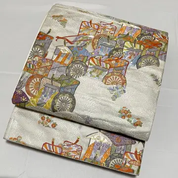 A 고쇼구루마에 꽃무늬 은사 순수 실크 롯츠 후쿠로 오비 포멀 O52