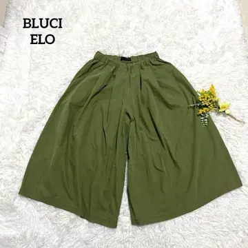 볼륨 팬츠 턱 캐주얼 팬츠 가우초 팬츠 카키 허리밴딩