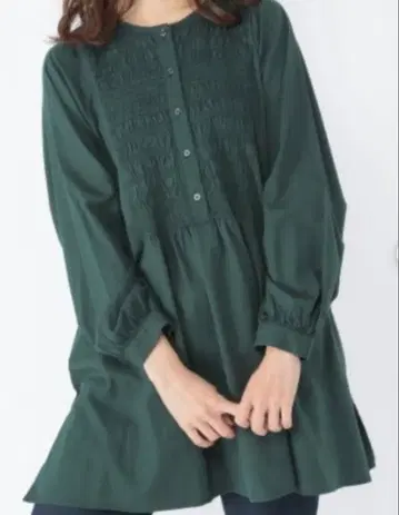 studio CLIP 스모킹 튜닉 블라우스 그린