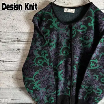 VINTAGE 페이즐리 무늬 올 패턴 니트 가디건 개성파 블랙