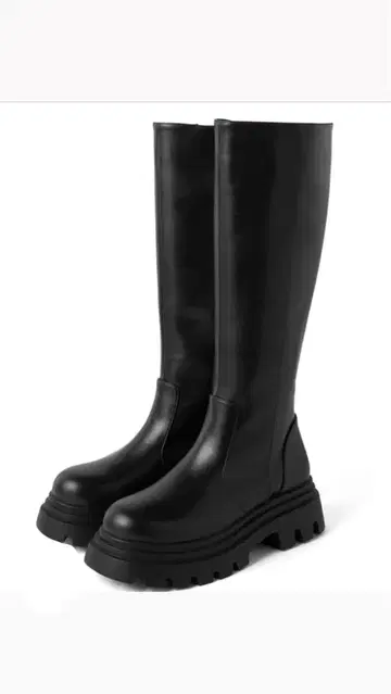 블랙 롱 부츠 통굽 밑창