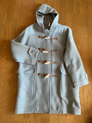 SCOOP 블루 그레이 더플 코트 후드 부착