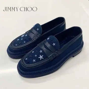 지미추 캔버스 가죽 부아이소 콜라보 스타 네이비 나염 로퍼