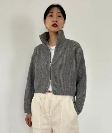 Didot.showroom 더블 지퍼 리브 니트 가디건