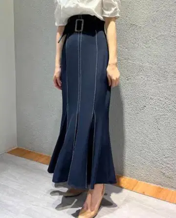 코코딜 와이드 벨트 배색 스티치 머메이드 스커트