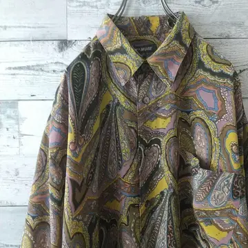 인기 디자인 패턴 셔츠 페이즐리 무늬 레트로 폴리 셔츠 긴팔 셔츠 L