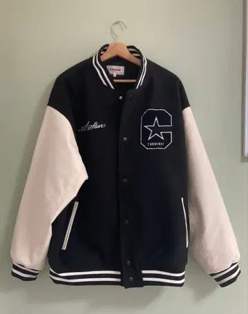 [ 새상품급 ] CONVERSE 바시티 자켓 블랙/화이트 3L 사이즈