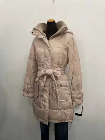 3L 사이즈 베이지 후드 부착 다운 자켓
