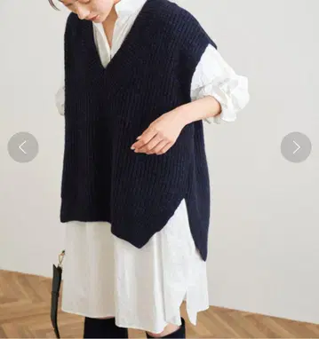 프레임워크 미들 게이지 V넥 베스트 니트 베스트 네이비