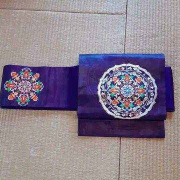 보라색 꽃무늬 자수 나고야 오비