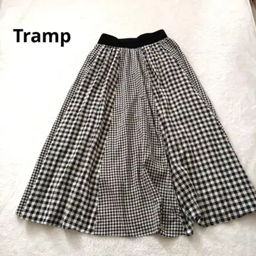 Tramp 플레어 스커트 깅엄 체크 허리밴딩 루즈핏 F