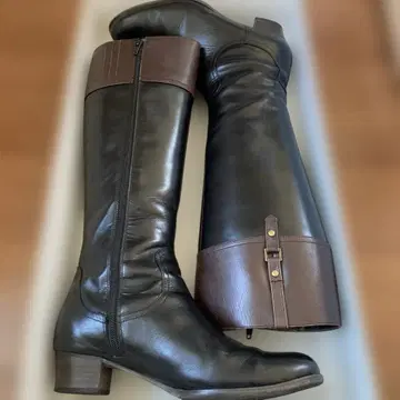 블랙 가죽 롱 부츠 지퍼 포함