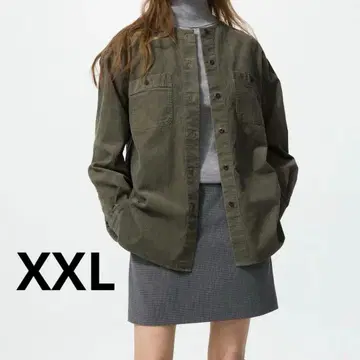 유니클로 / 코듀로이 롱 셔츠 자켓 XXL 올리브