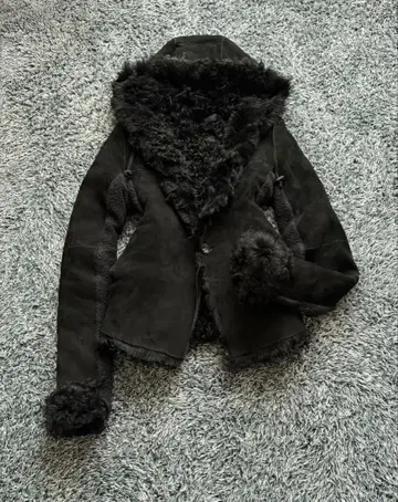 LGB 퍼 시어링 가죽 후드티 리버서블