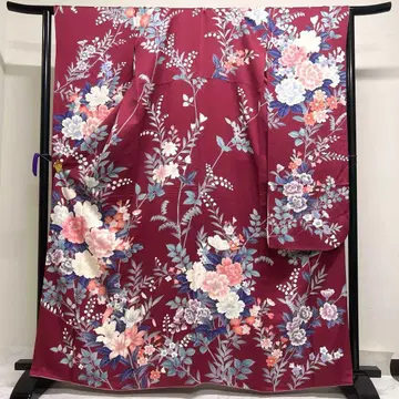 후리소데 작약 백합 은방울꽃 꽃무늬 성인식 기모노 125tz
