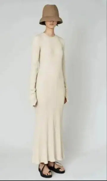 Crew Neck Open Back Ribbed Jersey Dress