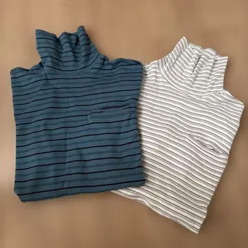 LANDS END 스트라이프 터틀넥 상의 2세트 하이넥