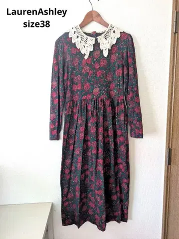 레어 로라 애슐리 레이스 옷깃 보타니컬 꽃무늬 원피스 드레스 M