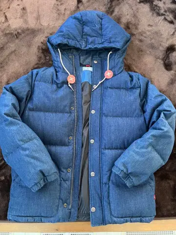 데님풍 다운 자켓 후드 부착