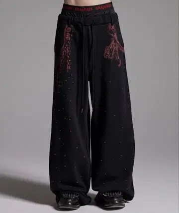 Rhinestone Design Layered Sweatpants