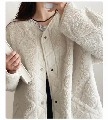 퀼팅 보아 코트 아이보리 M