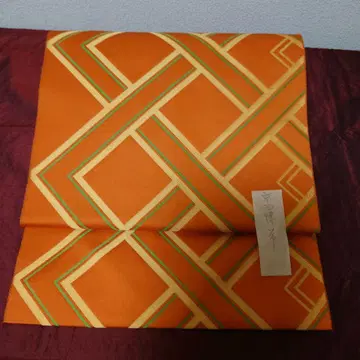 오렌지 기하학 패턴 교토 니시진 나고야 오비 미사용