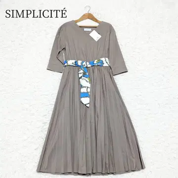 택 포함 새상품 Simplicite V넥 플리츠 원피스 스카프 벨트 포함