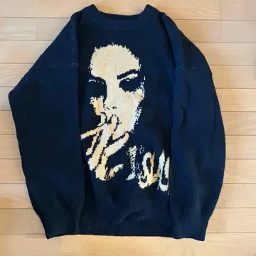 네이비 그래픽 니트 스웨터 L