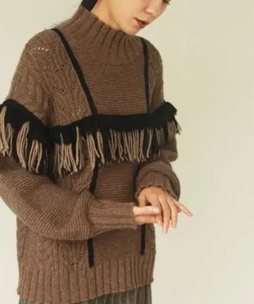 TODAYFUL 프린지 터틀 니트 케이블 니트 울 F