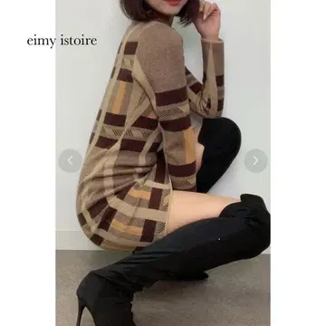 eimy istore 랜덤 체크 니트 원피스 베이지