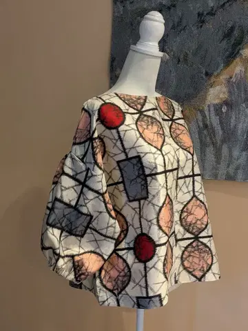 순수 실크 메이센 기모노 리메이크 퍼프 슬리브 풀오버 상의 블라우스