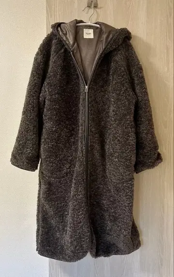 BEAMS HEART 후드 부착 보아 롱 블루종 안감 부착 브라운