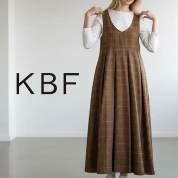 J539@ KBF 체크 슬리브리스 롱 원피스 브라운