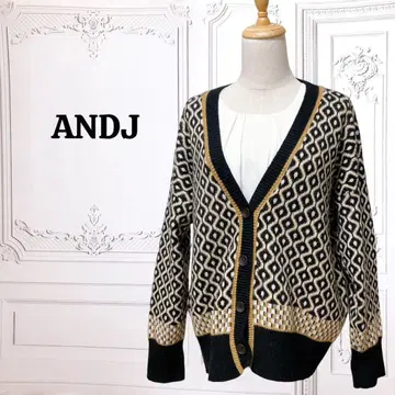 [앤제이] 니트 가디건 [F] 블랙 올 패턴 V넥 긴팔 두꺼운 원단