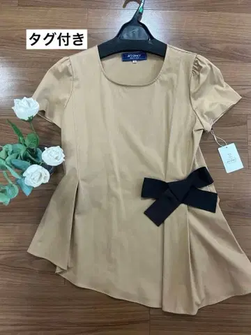 M.S. GRACY 베이지 리본 셔츠 38