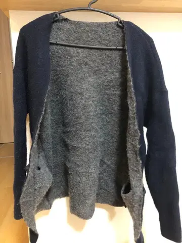 울 가디건 네이비 그레이