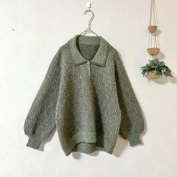 카라 부착 니트 피케 셔츠 스웨터 그린 믹스 컬러 모스그린 L 상당