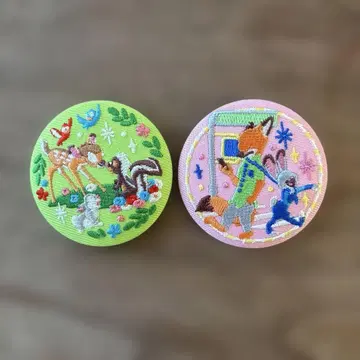 동물 캐릭터 자수 핀 배지 2개 세트