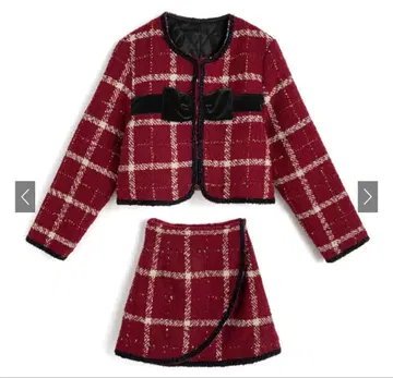 트위드 체크 무늬 리본 자켓 x 미니 스커트 셋업[gn556]