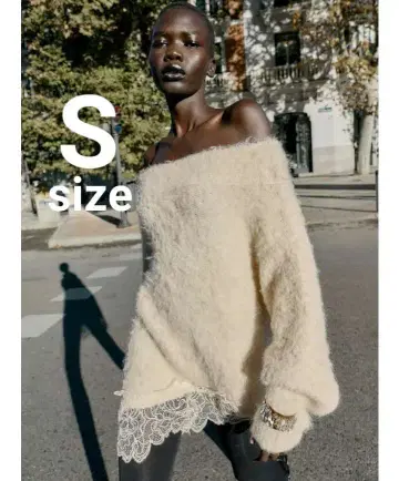 완판템 ZARA 레이스 콤비 니트 스웨터 에크루 S