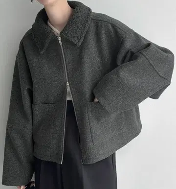 Meiru 보아 칼라 숏 블루종 차콜 미사용