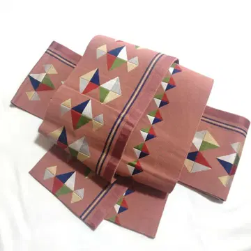 더스티 핑크 x 다이아 무늬 기하학 패턴 리버서블 반폭 오비 레트로 팝