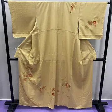 6741 미사용품 츠케사게 기모노 순수 실크 포도 베이지