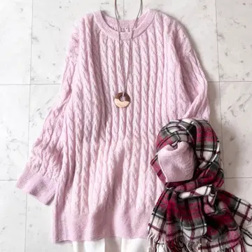 새상품급 스픽 앤 스팬 모헤어 혼방 케이블 짜임 니트 크루넥 F