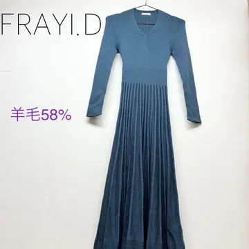 프레이 아이디 긴팔 니트 롱 원피스 롱 스커트 블루 일본제