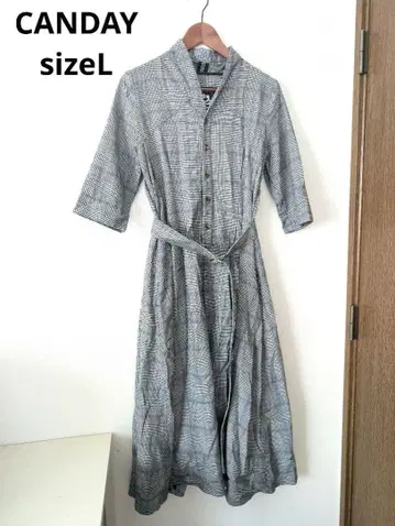 새상품급 CANDAY 그레이 계열 체크 무늬 셔츠 원피스 L